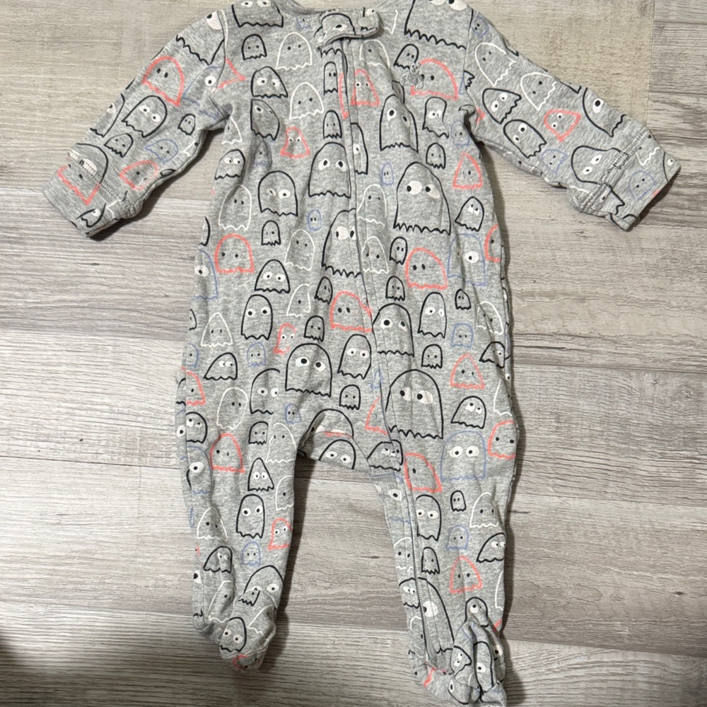 Gray Ghost Print Kids Footie Sleeper